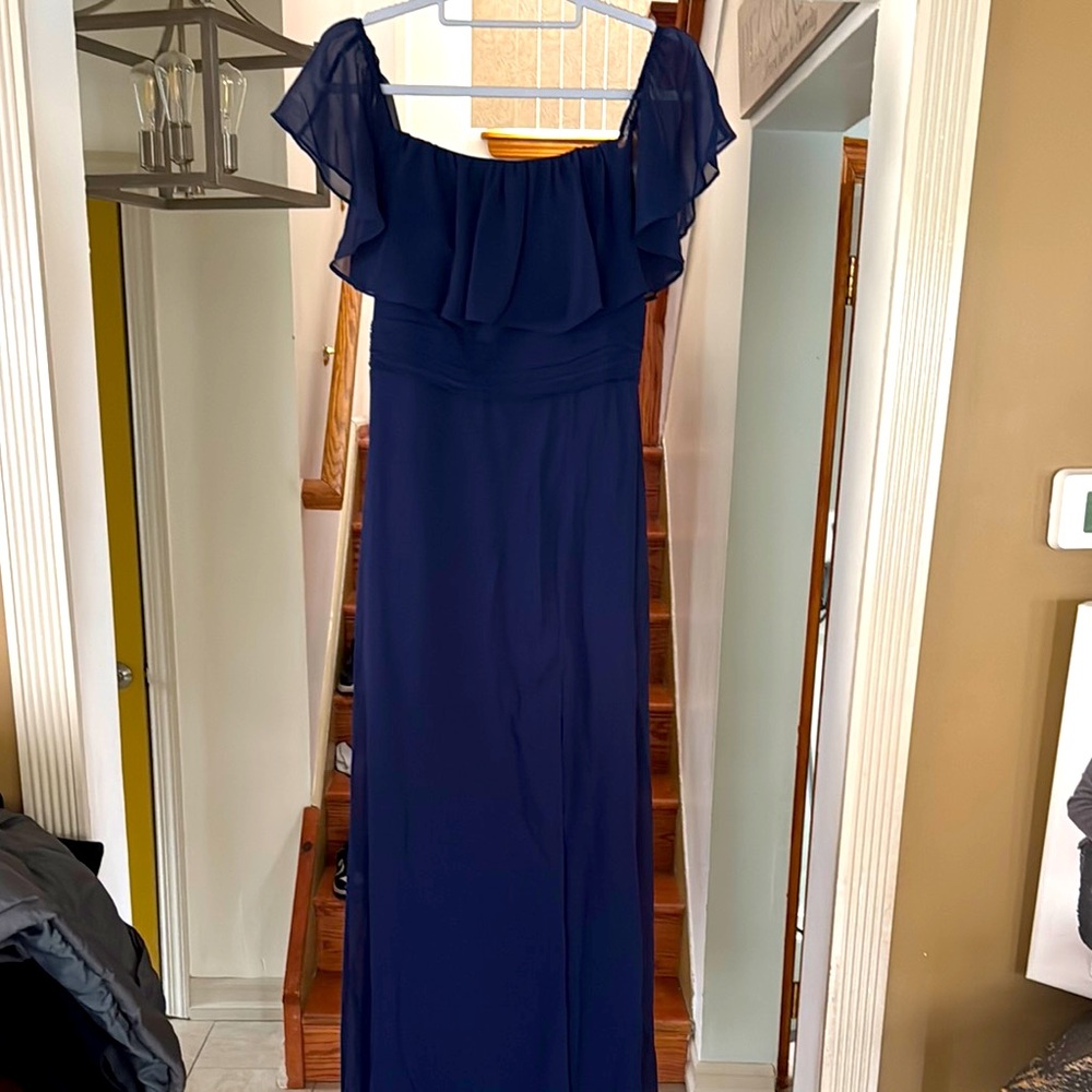 Elegant Navy Blue Off-Shoulder Dress